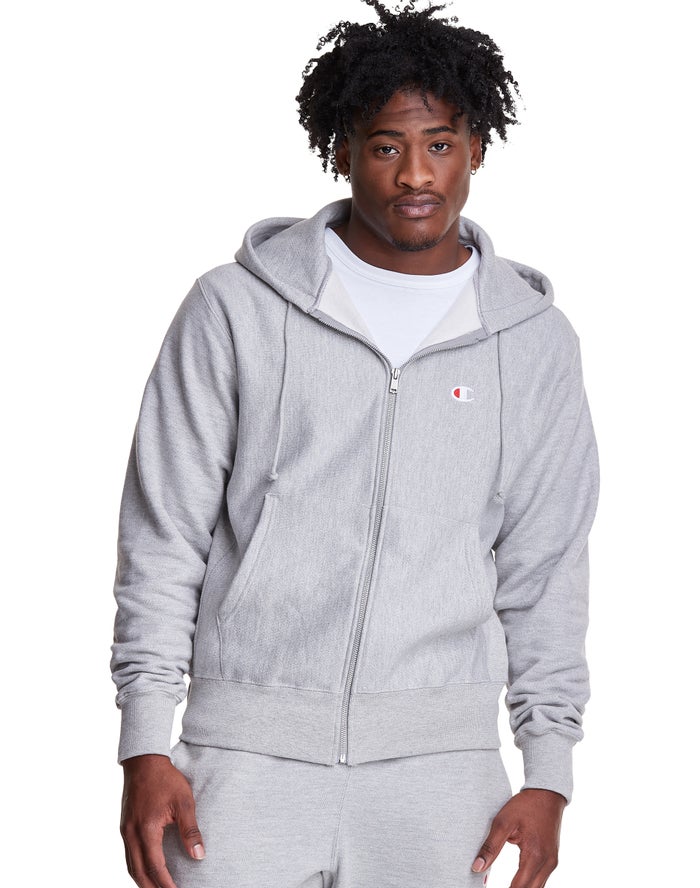 Champion Mens Hoodie NZ - Reverse Weave Full Zip C Logo Grey ( 0582-WXJVF )